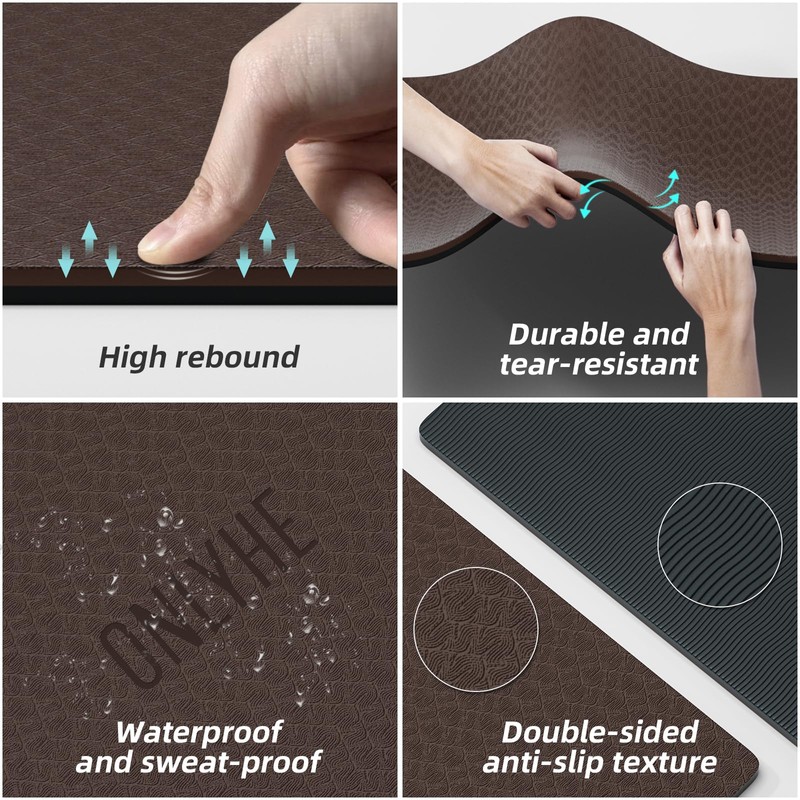 ONLYHE Yoga Mat Thick (8mm) Exercise Mat Non-Slip Ripstop Pilates