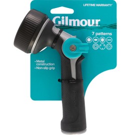 Gilmour Medium Duty Garden Hose Nozzle with 7 Adjustable Spray Patterns, Water Hose Nozzle for Watering Garden or Lawn, Black