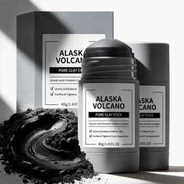 Alaska Volcano Pore Clay Stick, Pore Clay Stick Clay Mask Stick, Smoothing Skin, Non-Drying, Oil Control For All Skin Types (2PCS Gray Volcanic Clay Mask for Pores)