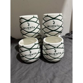 Mijenta Tequila Ceramic Cups Green White Rabbit Design Barware Mug Set of 2
