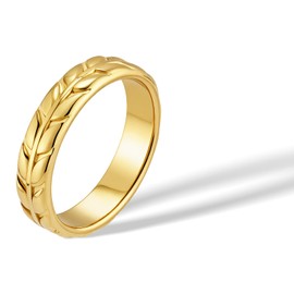 munone Tulip Flowers Wedding Promise Band Dome Ring for Women Men,14k Gold Plated Titanium and Stainless Steel Comfort Fit Band Ring