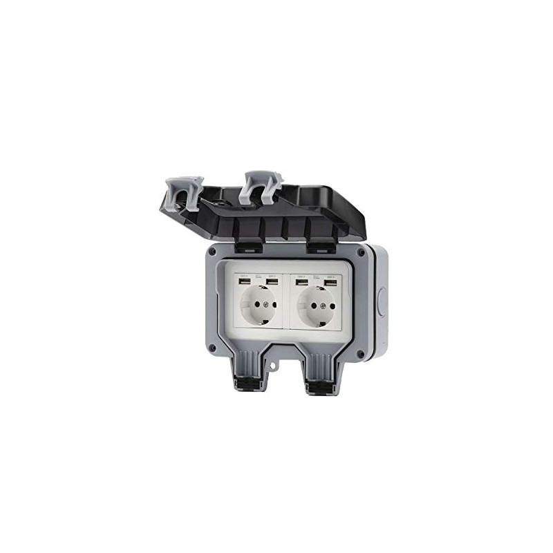 Outdoor Socket with USB Ports IP66 Weatherproof for Wet Room