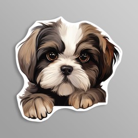 Dog Peeking Sticker Decals - 20 Dog Breeds - Cute Car Window and Bumper Stickers - 5 Inch Vinyl Waterproof Dog Lover Decals (Shih Tzu)