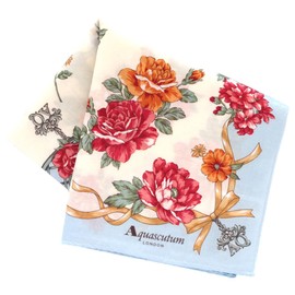 Aquascutum 000172-0005-01 Large Cotton Silk Printed Handkerchief (22.8 inches (58 cm), Garden Flowers (Blue) Women's, Women's, Handkerchief, Approx. 22.8 inches (58 cm), blue