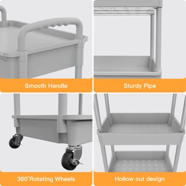 4 Tier Rolling Utility Cart with Drawer,REBECAT Utility Cart Made of Multifunctional Storage Organizer Tool for Kitchen,Bathroom,Living Room,Office(Gray)