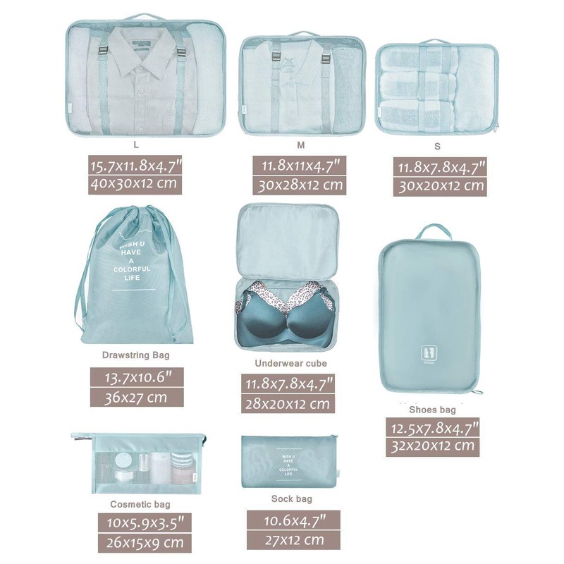 Belsmi 8 Set Packing Cubes with Shoe Bag - Compression
