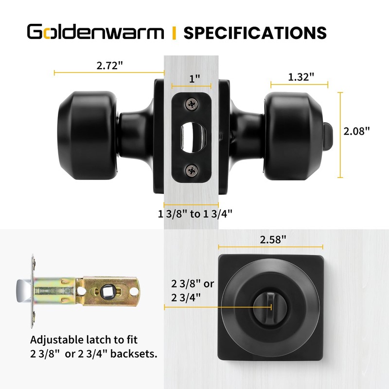 goldenwarm Black Door Knobs, Matte Black Privacy Door Knob Interior,