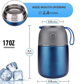 LOGEEYAR Thermal Container for Food, 500 ml Stainless Steel Insulated Container for Warm Food, Food, Baby Food, Soup, Insulated Container with Spoon, Thermal Jar, Blue