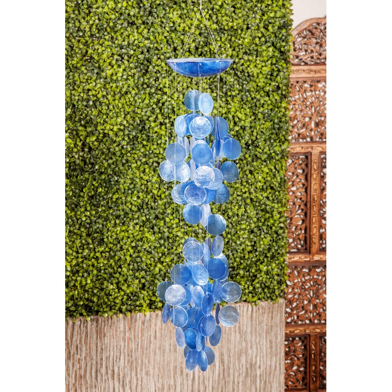 Deco 79 33119 Contemporary Capiz Windchime, 5"W x 27"H, Blue