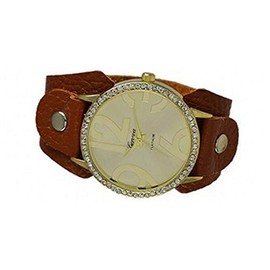 Geneva Platinum 12450612 Women's Czech Rhinestone Snap Watch-CAMEL