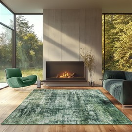 4x6 Washable Abstract Area Rug for Living Room Modern Soft Non-Slip Non-Shedding Carpets for Bedroom, Farmhouse, Dining Room, Dorm Decor, Green