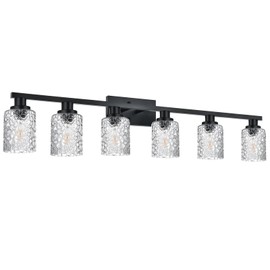 VINLUZ 6-Light Vanity Wall Sconce in Black Finish with Clear Glass Shades - Modern Bathroom Lighting Fixture for Wall Mounting