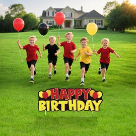 Cartoon Birthday Yard Sign Decorations Cartoon Mouse Birthday Yard Lawn Sign with Stakes Red Yellow Cartoon Theme Birthday Party Decorations Supplies for Indoor Outdoor Garden 33 x 12.2 inch