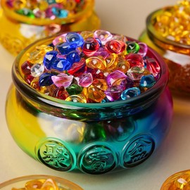 Generic Colorful Crystal Glass Feng Shui Treasure Basin Cornucopia Bowl with Colorful Ingot/Yuan Bao Good Luck Wealth Prosperity Figurine Collectibles Feng Shui Decor for Home Office