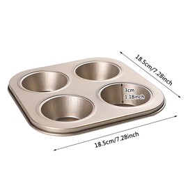 EKDJKK 4-Hole Muffin Pan, Bakeware Non-stick Cupcake Baking Pan Mini Pie Pans, Heavy Duty Carbon Steel Muffin Tray Standard Baking Mold Pan for Oven Baking