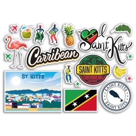 A5 Sticker Sheet Saint Kitts Landmarks Vinyl Stickers - St Caribbean Beach Summer Tropical Coast Flamingo Airport Stamps Skyline Flag Map Travel Holiday Scrapbooking Luggage #79216