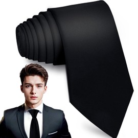 Paradi star Men's Tie,3.15 inch Solid Color Formal Necktie for Business,Weddings,Father's Day,Black