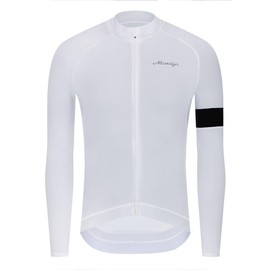 MOXILYN Winter Men's Cycling Jerseys Long Sleeve Thermal Fleece Cold Weather Cycling Jackets Warm Bike Tops Zipper Pocket White