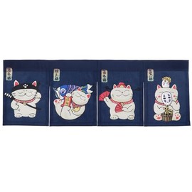 Cortina japonesa Noren Maneki Neko de entrada corta para pasillo colgante, 4 paneles, diseño de gatos de la suerte, tapiz para puerta de restaurante, sushi, decoración del hogar, 33.5 x 11.8 pulgadas,
