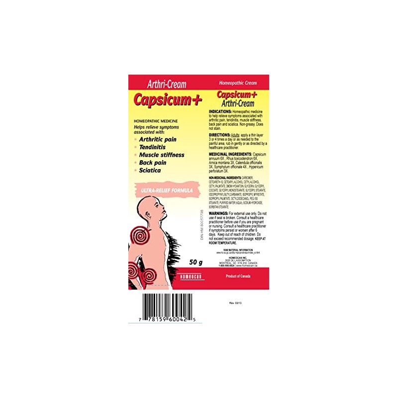 Homeocan Homeocan - Capsicum+ Arthri-Cream, 50g - Relieve Symptoms Associated