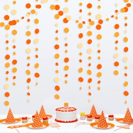 PinkBlume Orange Circle Dots Garland, About 16m Long, Dark Orange, Light Orange, Beige White Round Paper Garland, Autumn Thanksgiving Party Decoration, Orange Theme, Baby 100th Celebration, Birthday, Decoration, Girl, Round Garland, Wedding Hanging Ornam