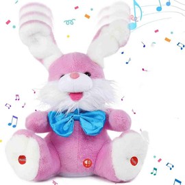 Children's Day Gift Talking Bunny Repeats What You Say Peek-A-Boo Toy - Soft Plush 11.8 Inches with Volume Adjustable, Singing Features & Interactive Buttons:_Pink