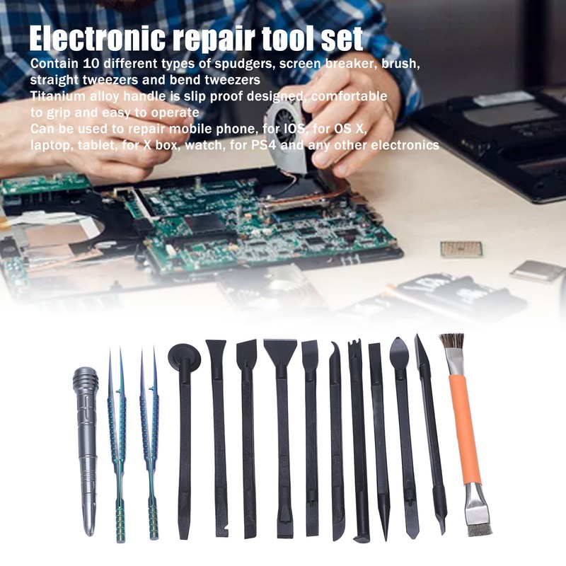 14 Pcs Electronics Repair Tool Kit Spudger Screen Breaker Brush