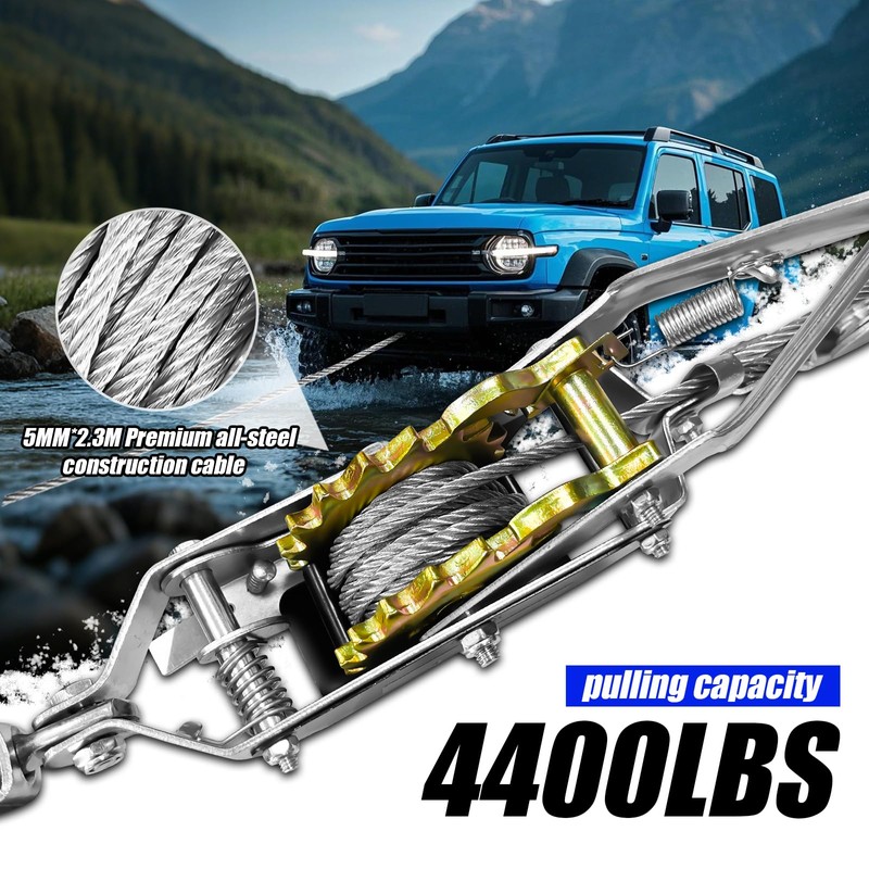 FITHOIST Come Along Winch 2-Ton (4400 Lbs) Pulling Capacity 7.54Ft