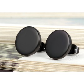 Flongo Men's Women's 12mm Round Stainless Steel Black Tunnel illusion Tapers Cheater Faux Fake Stud Earrings