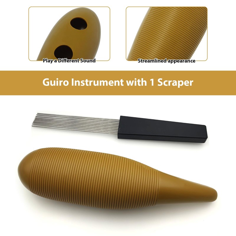 xinyee Guiro Instrument with 1 Scraper Portable Fish Shaped Latin