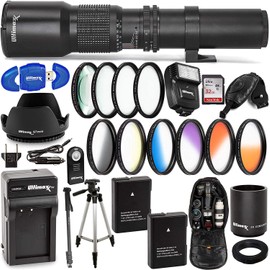 Ultimaxx 500mm (1000mm w/ 2X Converter) Telephoto Zoom Lens Plus Accessory Kit; Includes: 2X EN-EL14 Batteries and More for Nikon D5600, D5300, D5500, D5200, D5100 D3200, D3100, D3400, D3500 and More