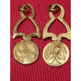 Antique 1930s Old Gold Scapular Medal Pendant Sweet Jesus & Mary Never Used New.