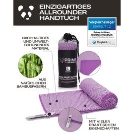 Prime Art Wood Bamboo Travel Towel, Test Winner: Very Good, Ultra Lightweight, Quick Dry, Absorbent and Antibacterial, Bamboo Hand Towels in All Sizes and 5 Colours, purple