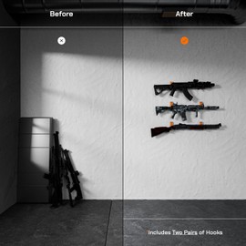 Hold Up Displays Oak Hardwood Gun Display 2 Pack - AR & Rifle Wall Mounts, Shotgun Holder, Bow Wall Hanger, Gun Hooks - Made in USA