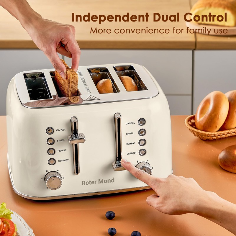 Roter Mond Toaster 4 Slice Retro Stainless Steel with Extra