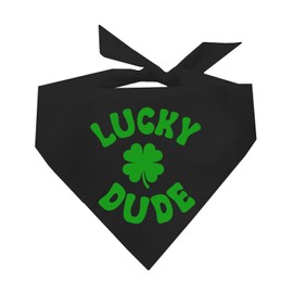 Lucky Dude Dog Bandana | 100% Cotton Triangle | Made in USA | Funny St. Patrick's Day Photoshoot Prop | Shamrock | Drinking Bar Parade Event Or Party | Black One Size (1207)