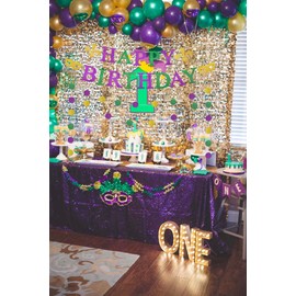 Mardi Gras Birthday Banner, Glittery Happy Birthday Banner Mardi Gras Birthday Party Decorations Garland, Carnival Birthday Party Supplies, Carnival Masquerade Fat Tuesday Theme Decor