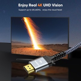 SNOWKIDS 4K HDMI Cable 7.5 Metres, HDMI Cable 4K @ 60Hz Nylon Braid Gold-Plated Connectors with Ethernet/Audio Return Channel, Compatible with Video 4K 2160p, 1080p Grey