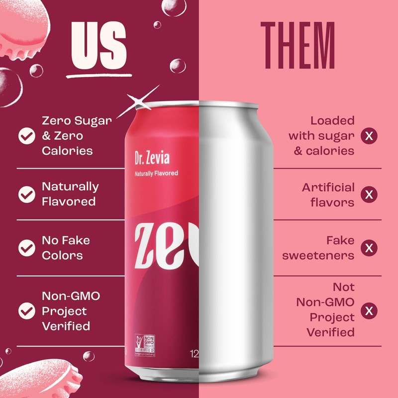 Zevia Zero Sugar Soda, Dr Zevia, 12 oz Cans (8-Pack)