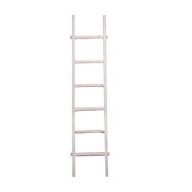 Tall Blanket Ladder, Decorative Freestanding Wooden Ladder For Quilt Storage, White, 19 L x 2 W x 76 H Inches