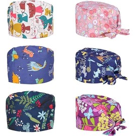 BLAZDEVE 6Pcs Working Caps with Button and Sweatband, Adjustable Working Hats, Turban Cap, Printed Soft Cotton Hood for Women and Men (AU, Alpha, One Size, A)