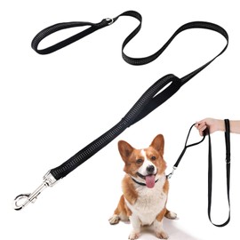 Kzouenzu Lead 2 m Length [Double Handle], Double-Sided Reflective, Adjustable Dog Lead for Large Dogs, Long Dog Lead for Training and Outdoor Use [Black]