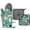 Dog Silicone Oven Mitts and Pot Holders Set Kitchen Gloves