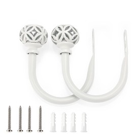 BSTKEY Set of 2 Coin Lantern Curtain Hooks Drapery Holdbacks, Decorative Window Curtain Holder Hook Hollow Curtain Tiebacks, White