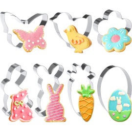 DERAYEE Ausstechform für Osterkekse, Edelstahl, 7 Stück, Form und Ausstechform für Ostern, Kuchendekoration, Hase, Ei, Küken, Schmetterling, Blume, Karotte
