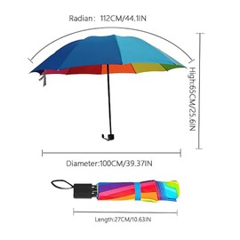 Qinsky Rainbow Umbrella,Compact Travel Umbrella Windproof StormDefender Rainbow Compact Umbrella 8 Ribs Strong and Fastened Umbrella for Rain Men and Women