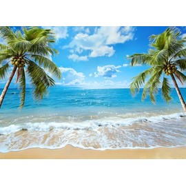 LYCGS Summer Beach Photo Backdrop Tropical Seaside Island Pool Party Photography Background 82.6'' x59'' Inch X-379