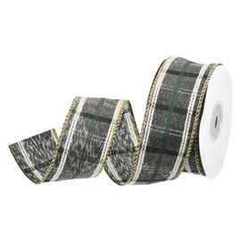 DMiotech 1.6 Inch 10 Yards Gingham Ribbon, Polyester Buffalo Checkered Ribbon Plaid Ribbon for Gift Wrapping Christmas Decoration Art Craft DIY, Gray, Green and White