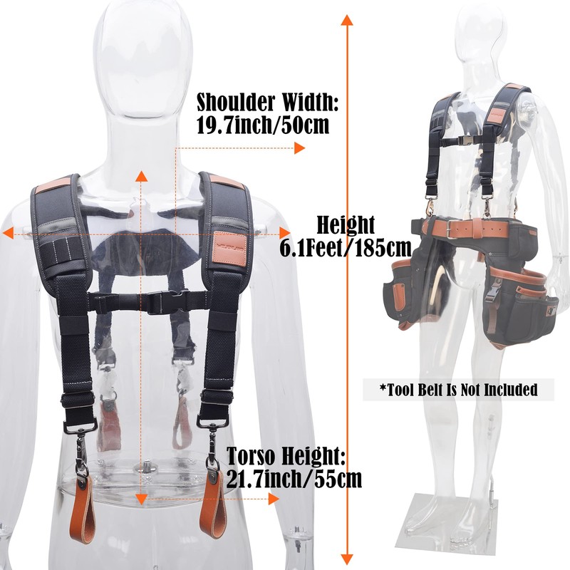 WELKINLAND Heavy-Duty leather tool belt suspenders for Carpenter & construction