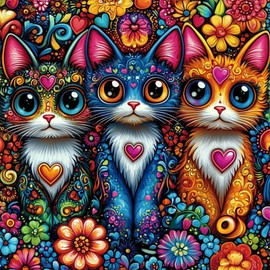 MAXBYE Diamond Painting Kits For Adults, 5D Little Flower Cat Diamond Art Kit for Beginners, DIY Cat Round Full Diamond Gems Create Wall Art Decorations and Gifts 12x12 inch